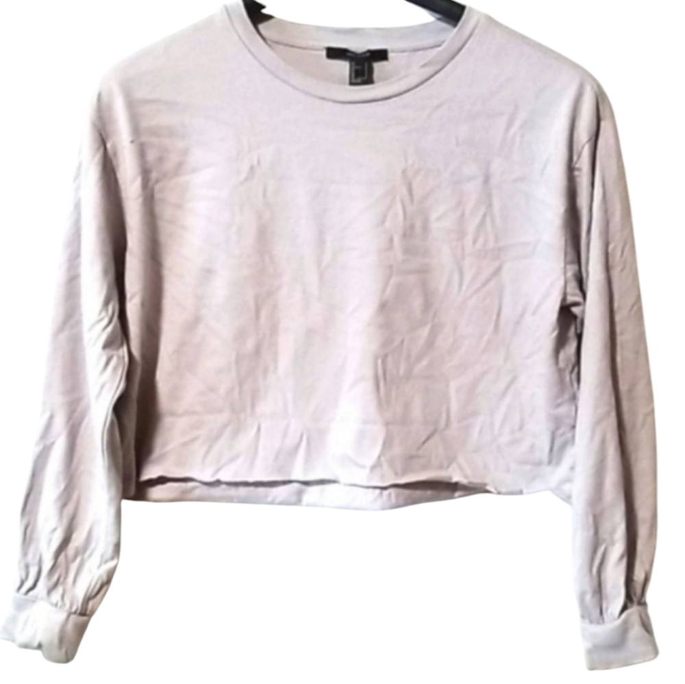 Forever 21 | Cropped Rough Hem Long Sleeve Gray Loose Small Tshirt